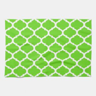 Cool Lime Green Moroccan Quatrefoil Pattern Towel