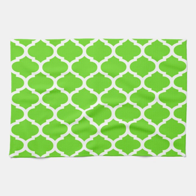 Cool Lime Green Moroccan Quatrefoil Pattern Towel (Horizontal)