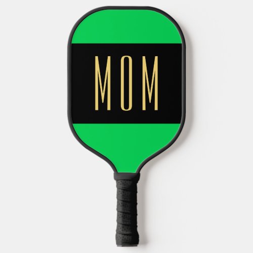 Cool Lime Green Wide Black Center Stripe MOM Text Pickleball Paddle