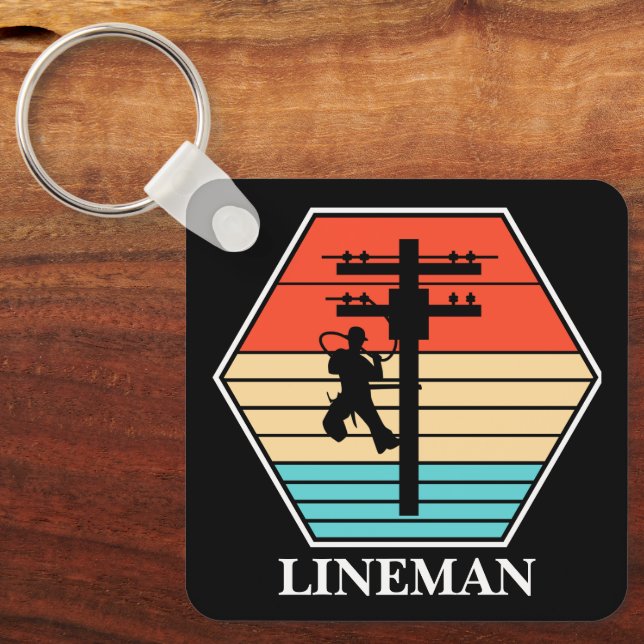Cool Lineman Vintage Sunset  Keychain (Front)