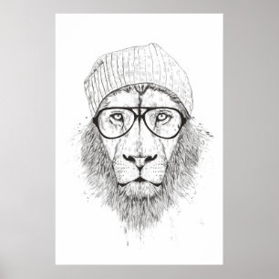 Cool lion (blackandwhite) poster
