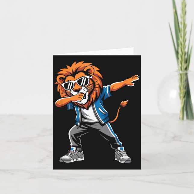 Cool Lion Dabbing Gift For Men Women Boys Girls Ki Card (Front)