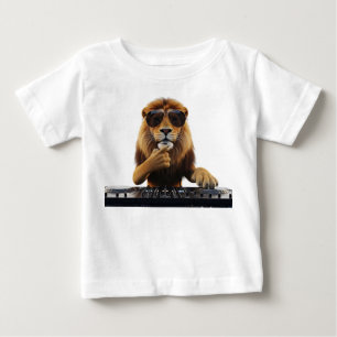 Cool Lion DJ with Sunglasses Mixing Music on Turnt Baby T-Shirt