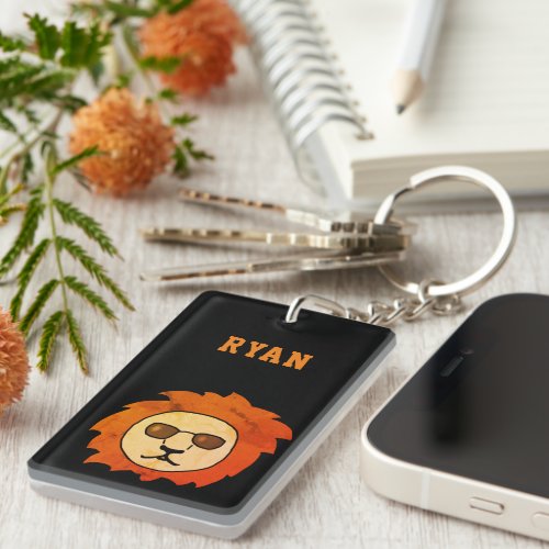 Cool Lion Drawing Black Name Keychain