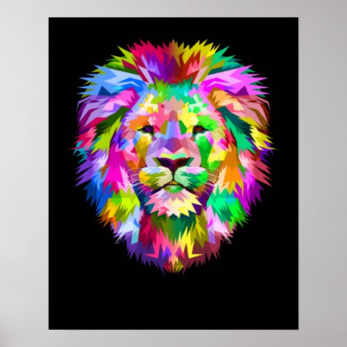Cool Lion Head Design with Bright Colorful Poster