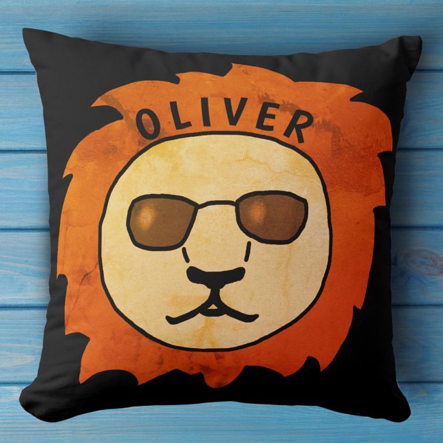 Cool Lion Head Orange Black Kid`s Name  Throw Pillow (Creator Uploaded)