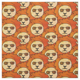 Cool Lion Head Orange Drawing Pattern Kids Fabric