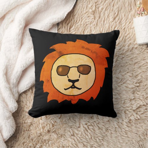 Cool Lion Head with Sunglasses Black Chic Throw Pillow