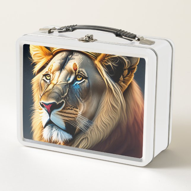 Cool Lion King Painting Art Metal Lunch Box (Front)