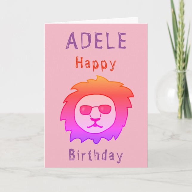 Cool Lion Pink Happy Birthday Girly Card (Front)