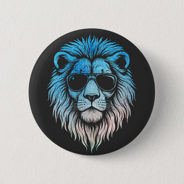 Cool Lion Wearing Sunglasses Artwork Lion Button (Front)