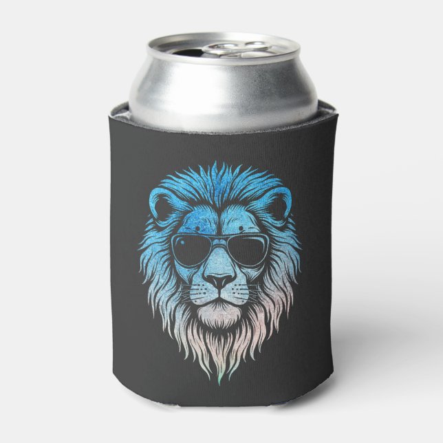 Cool Lion Wearing Sunglasses Artwork Lion Can Cooler (Can Front)