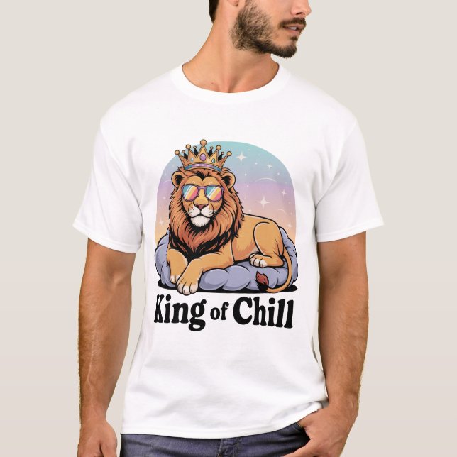 Cool Lion with Crown & Sunglasses Design T-Shirt (Front)
