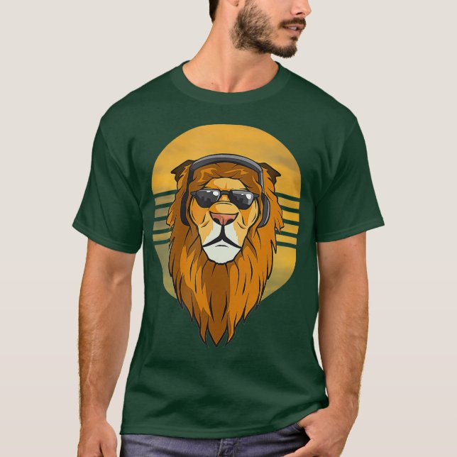 Cool Lion with Headphones Music T-Shirt (Front)