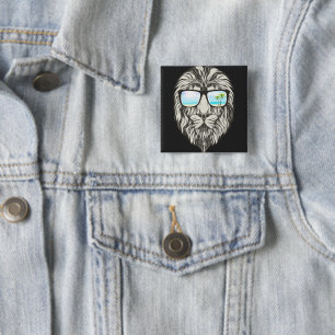 Cool Lion With Summer Sunglasses T-Shirt Button