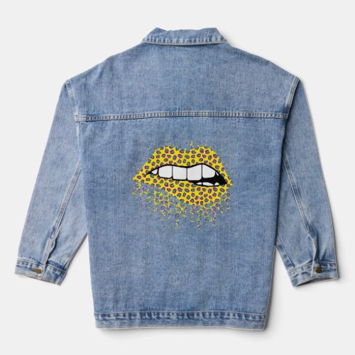 Cool Lips Bite Kiss Me Leopard Print Cheetah Mardi Denim Jacket