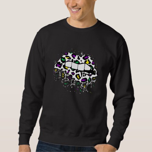 Cool Lips Bite Kiss Me Leopard Print Cheetah Mardi Sweatshirt