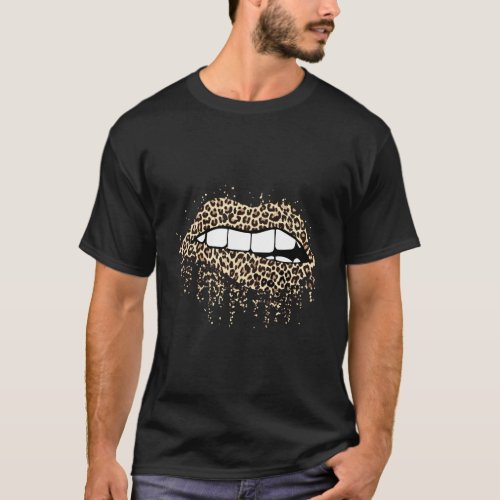 Cool Lips Bite Kiss Me Leopard Print Cheetah_ Vale T_Shirt