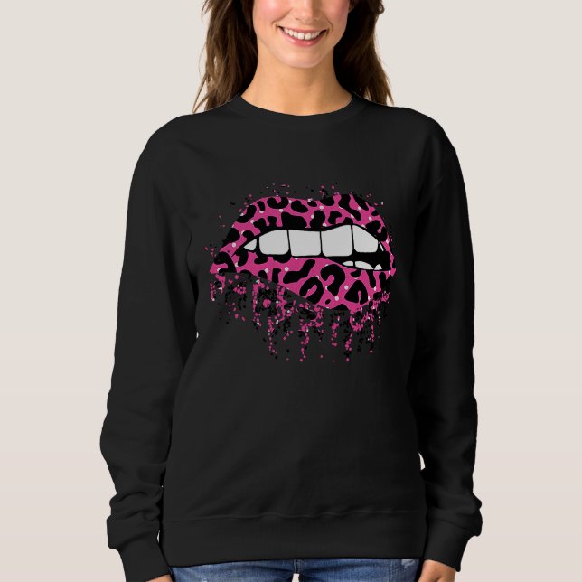 Cool Lips Bite Kiss Me Leopard Print Cheetah Valen Sweatshirt (Front)
