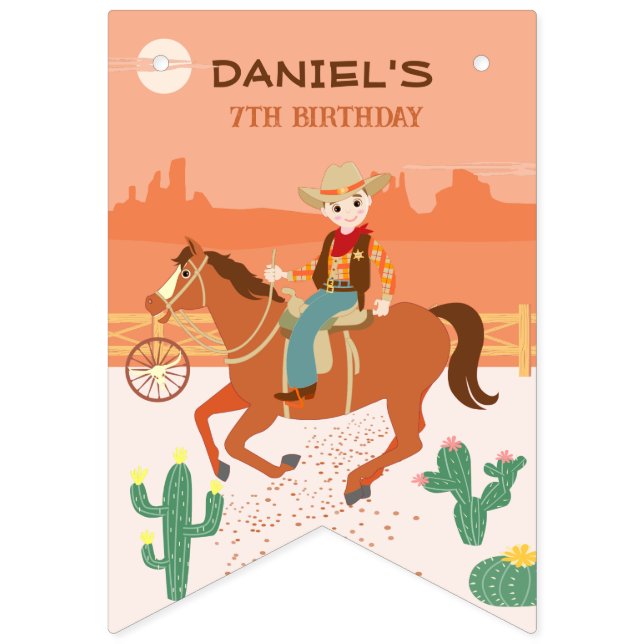 Cool little cowboy and horse Birthday Party Bunting Flags (First Flag)