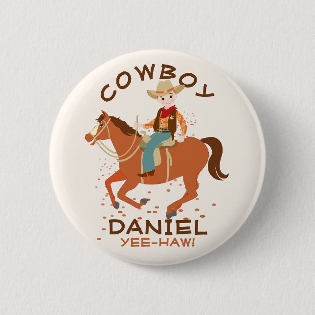 Cool little cowboy and horse Birthday Party Button (Front)