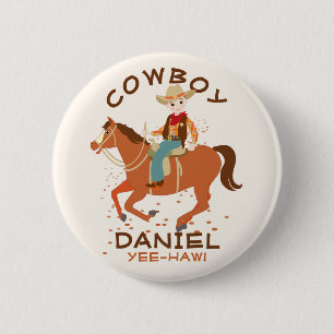 Cool little cowboy and horse Birthday Party Button