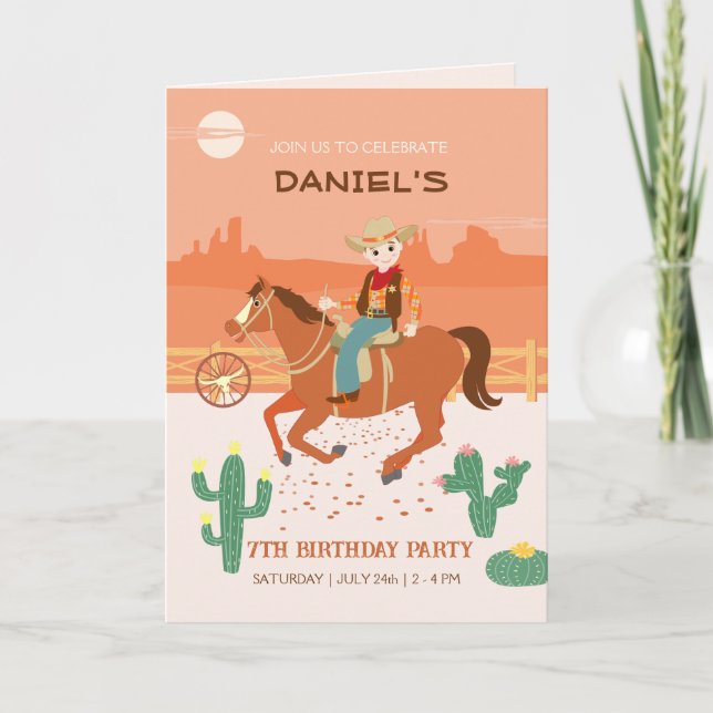 Cool little cowboy and horse Birthday Party Invitation (Front)