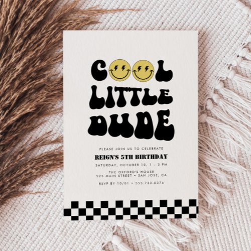 Cool Little Dude  Boys Rad Kids 5th Birthday Invitation