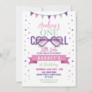 Cool Little Lady 1st Birthday Sunglasses Summer Invitation