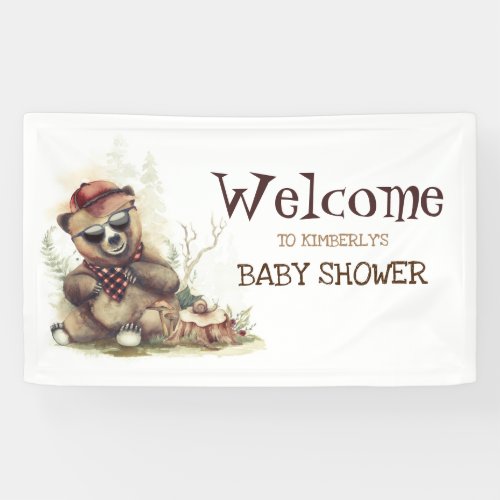 Cool Little Lumberjack Bear Baby Shower Welcome Banner