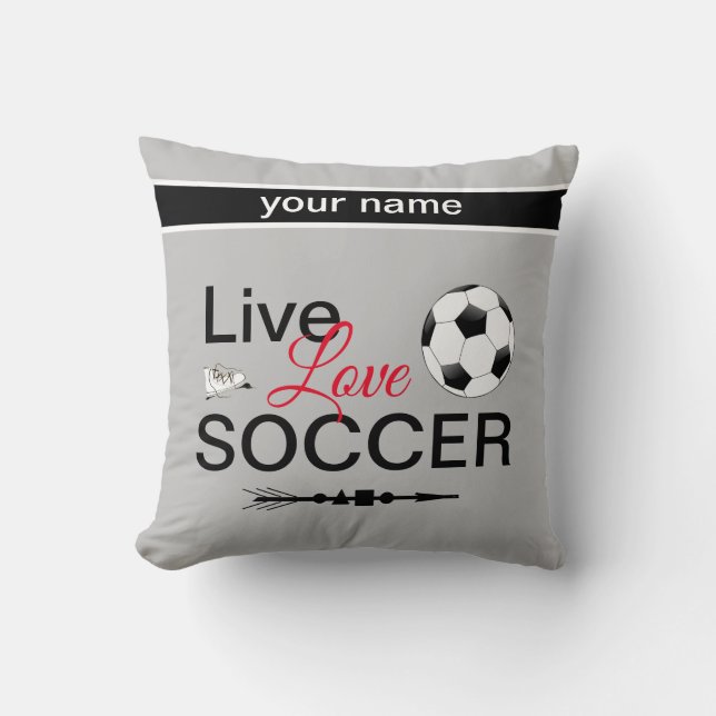 cool live love soccer sports add name throw pillow (Front)