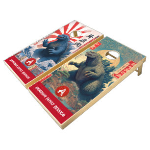 Cool Lizard Monster Retro Custom Family Reunion Cornhole Set