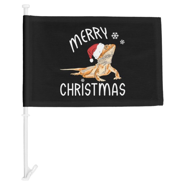 Cool Lizard Reptile with Christmas Hat   Car Flag (Front)