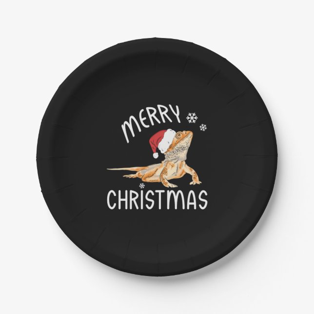 Cool Lizard Reptile with Christmas Hat   Paper Plates (Front)