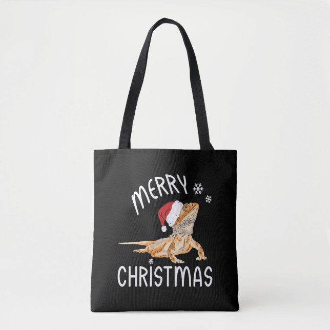 Cool Lizard Reptile with Christmas Hat   Tote Bag (Front)