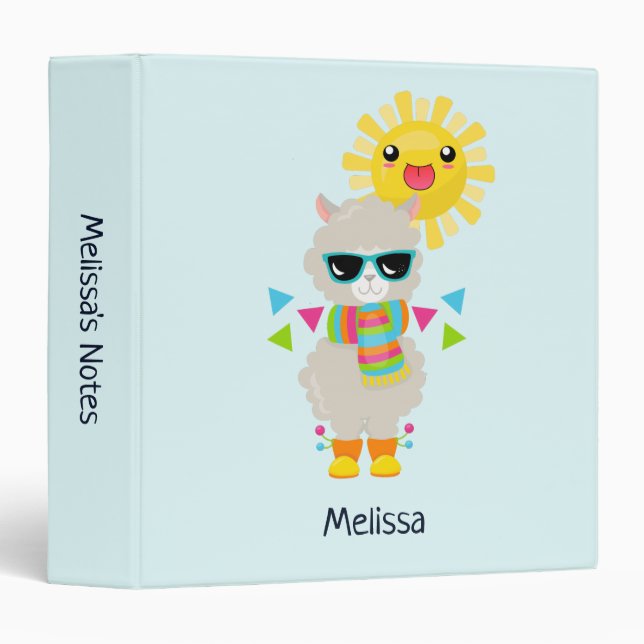 Cool Llama and Smiling Kawaii Sun 3 Ring Binder (Front/Spine)