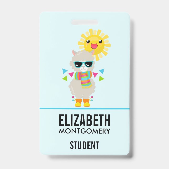 Cool Llama and Smiling Kawaii Sun Badge (Front)