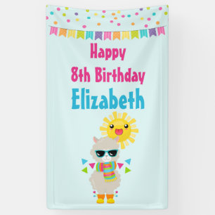 Cool Llama and Smiling Kawaii Sun Birthday Banner