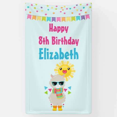 Cool Llama and Smiling Kawaii Sun Birthday Banner