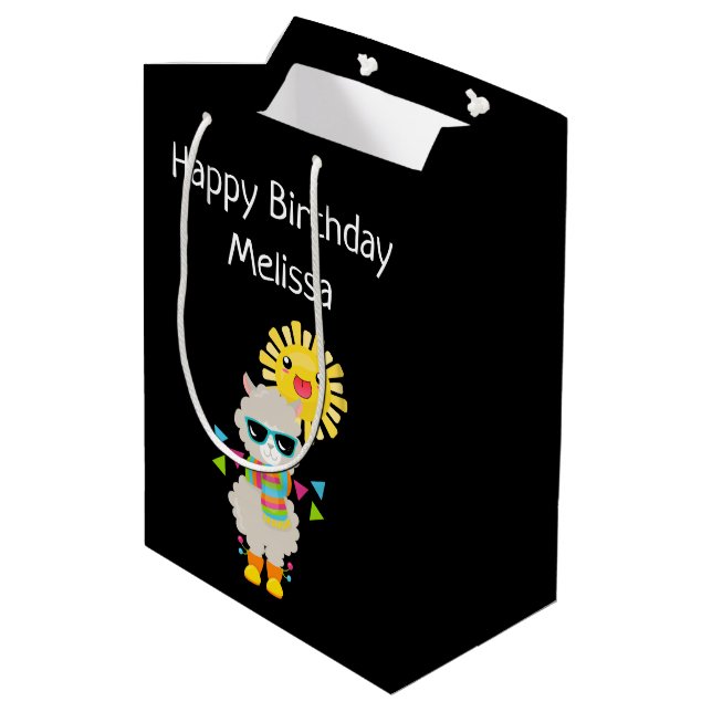 Cool Llama and Smiling Kawaii Sun Birthday Medium Gift Bag (Back Angled)