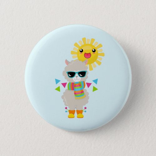 Cool Llama and Smiling Kawaii Sun Button