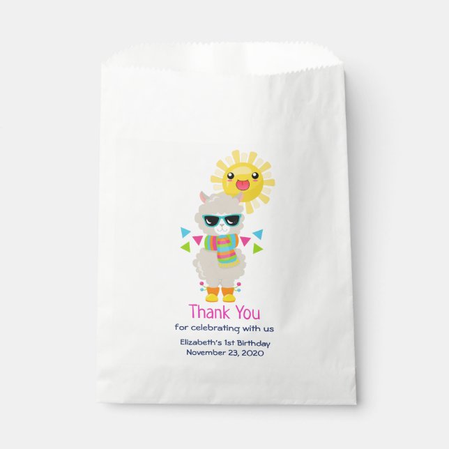 Cool Llama and Smiling Kawaii Sun Favor Bag (Front)