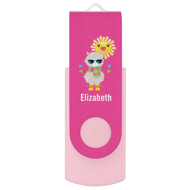 Cool Llama and Smiling Kawaii Sun Flash Drive (Front Vertical)