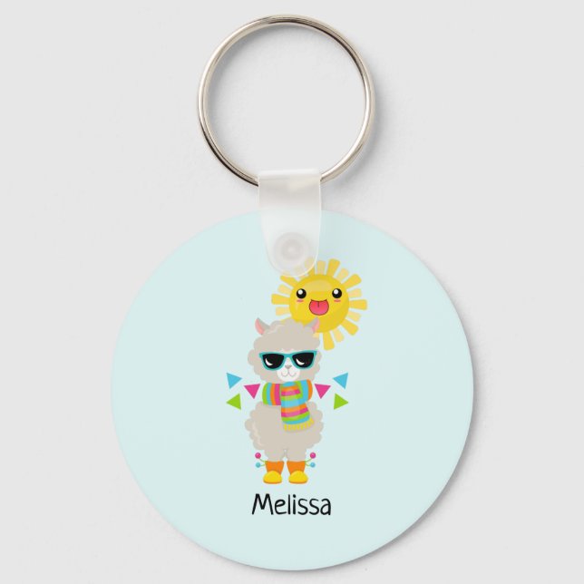 Cool Llama and Smiling Kawaii Sun Keychain (Front)