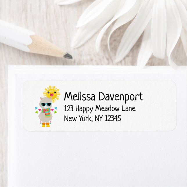 Cool Llama and Smiling Kawaii Sun Label (Insitu)
