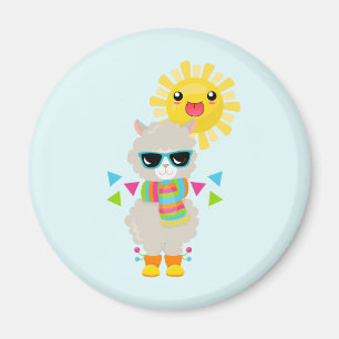 Cool Llama and Smiling Kawaii Sun Magnet