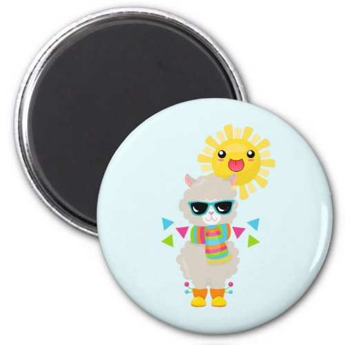 Cool Llama and Smiling Kawaii Sun Magnet