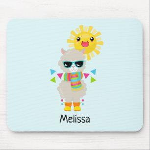 Cool Llama and Smiling Kawaii Sun Mouse Pad