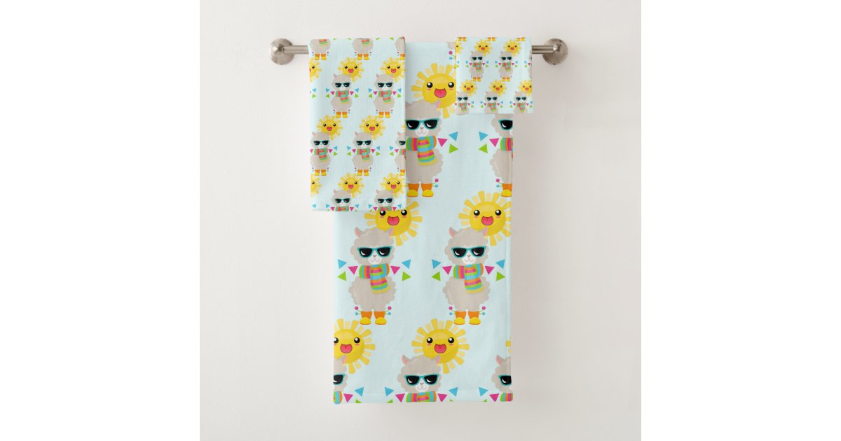  Cartoon Alpaca Hand Towels Set of 2 Cute Llama Bath