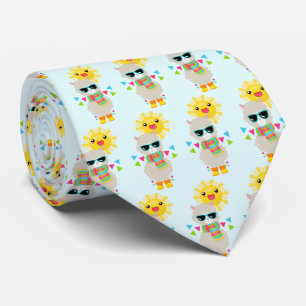 Cool Llama and Smiling Kawaii Sun Pattern Neck Tie